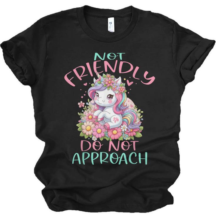 Not Friendly Do Not Approach Women & Girls Unicorn Cute Introvert & Humor Lovers For Women V-Neck Classic Fit Modern Short Sleeve Unisex Jersey T-Shirt