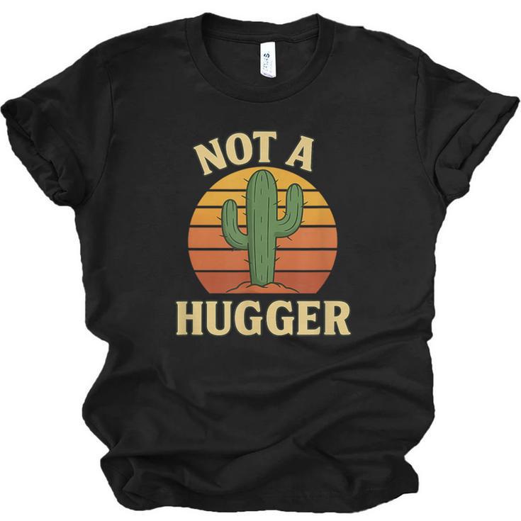 Not A Hugger Cactus Retro Sunset No Hugging Introvert Unisex Jersey T-Shirt