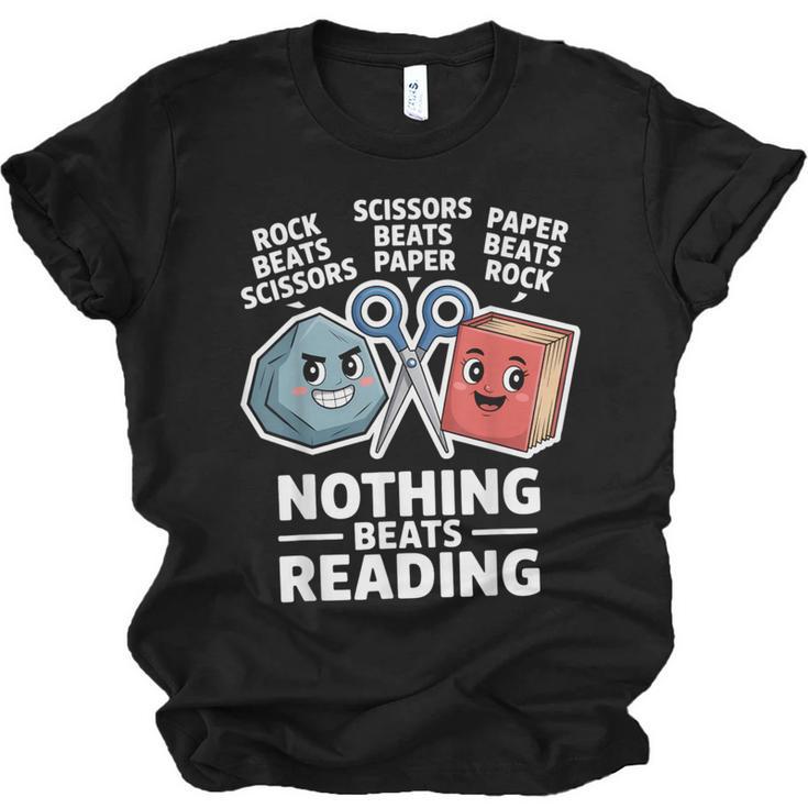 Nothing Beats Reading Rock Paper Scissors Book Lover Unisex Jersey T-Shirt
