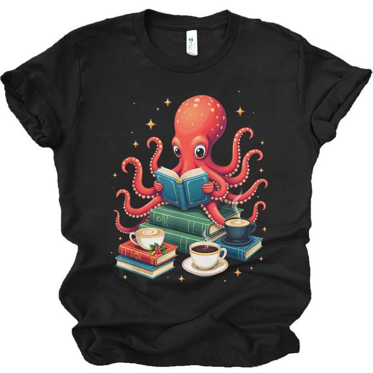 Octopus Reading Books Tea Coffee Unisex Jersey T-Shirt