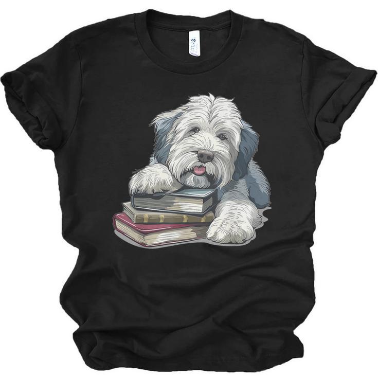 Old English Sheepdog Books Reading Dog Breed Graphic Unisex Jersey T-Shirt