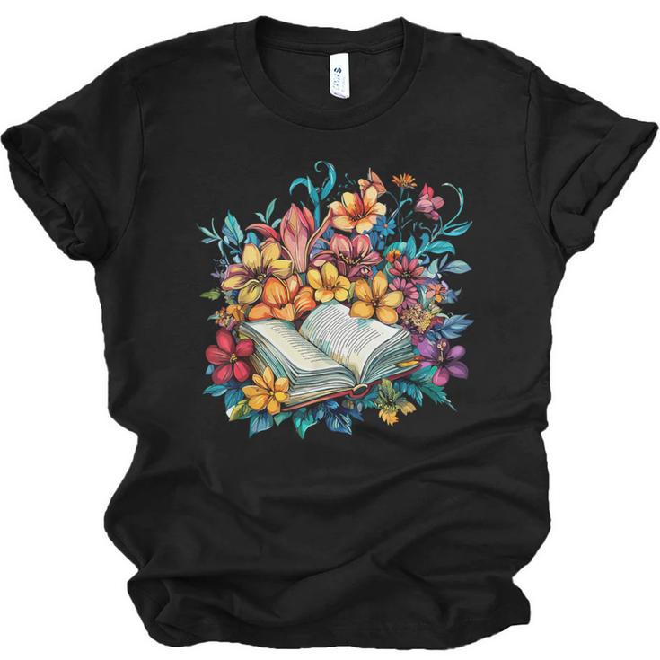 Open Book With Colorful Floral Reading Magic Unisex Jersey T-Shirt