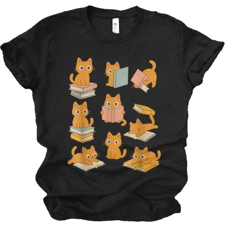 Orange Cats Reading Books Cat Lover Unisex Jersey T-Shirt
