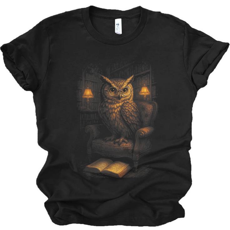 Owl Library Books Wisdom Reading Vintage Scholar Unisex Jersey T-Shirt