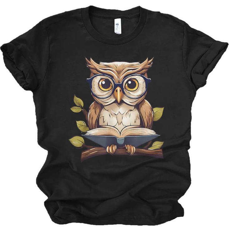 Owl Reading A Book Perched On A Branch Bookworm Unisex Jersey T-Shirt