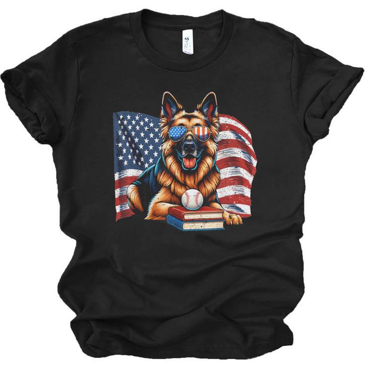 Patriotic German Shepherd Books Baseball USA Flag Vintage Unisex Jersey T-Shirt