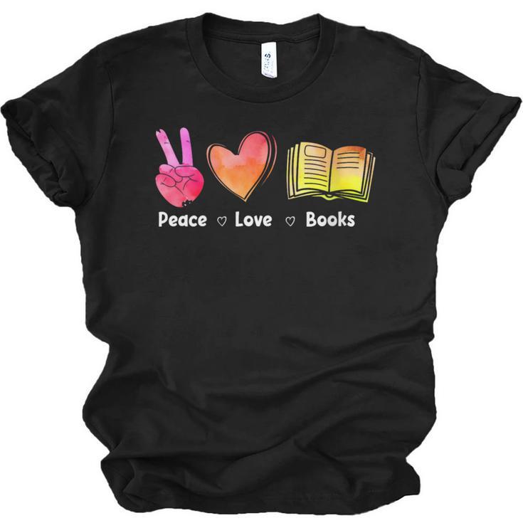 Peace Love Books Reader Librarian Library Book Unisex Jersey T-Shirt