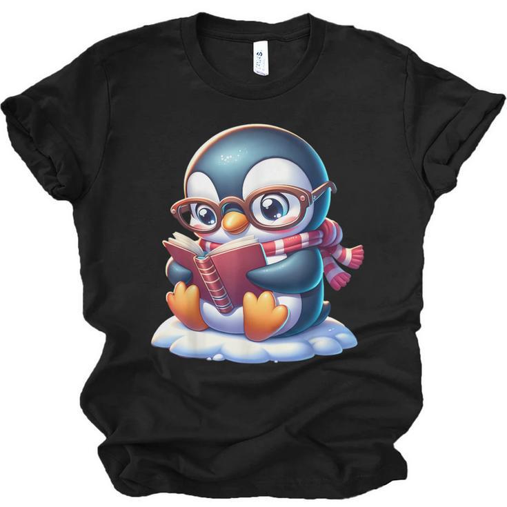Penguin Reading a Book Animal Unisex Jersey T-Shirt