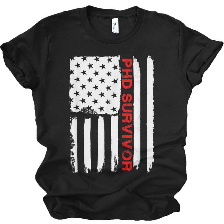PhD Survivor Graduation American Flag Shirt Degree Tee Women Kids Men Unisex Jersey T-Shirt