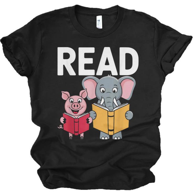 Pig Elephant Reading Cute Book Lover Bookworm Boys Girls Kid Unisex Jersey T-Shirt