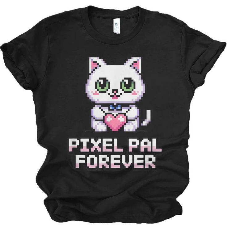 Pixel Art Pet Cat Y2K Retro Vintage Digital Nostalgia Tech Unisex Jersey T-Shirt