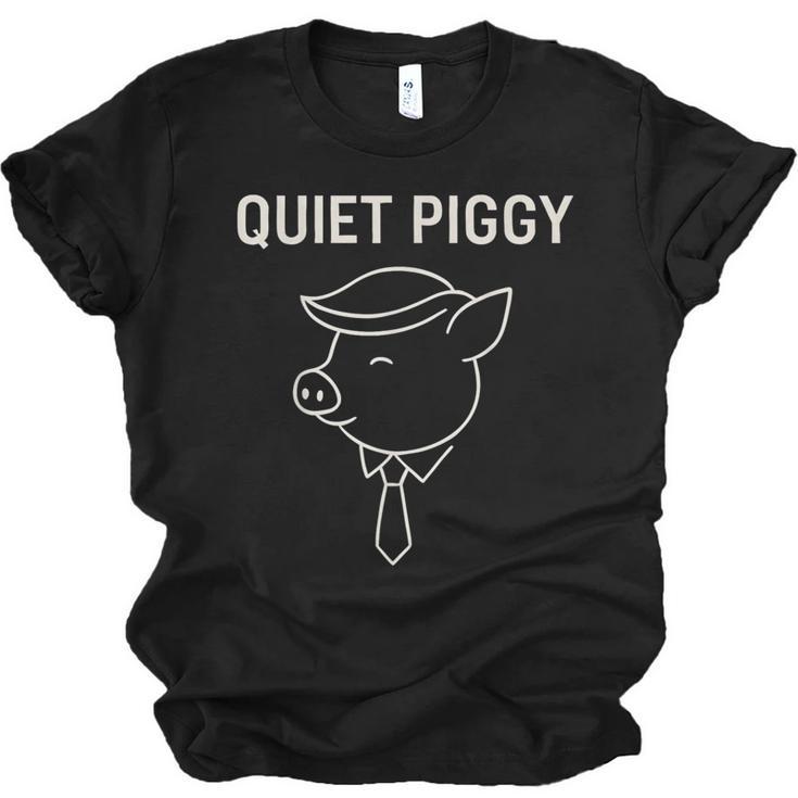 Quiet Piggy Introvert Media Humor Minimalist Line Art Unisex Jersey T-Shirt