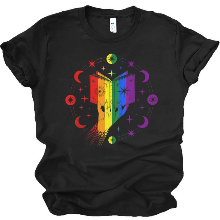 Rainbow Book With Stars And Moon Phases Gay Pride LGBT Unisex Jersey T-Shirt