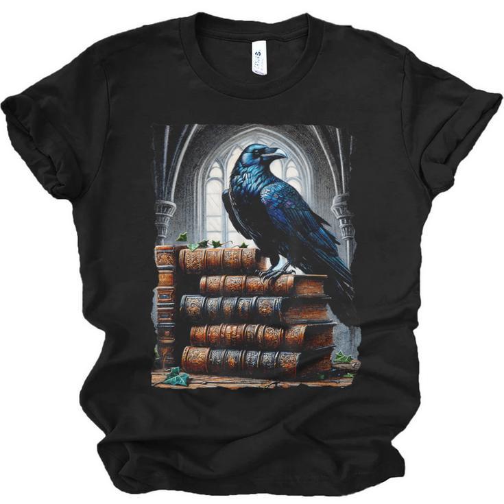 Raven On A Stack Of Books Wisdom Of Odin Unisex Jersey T-Shirt
