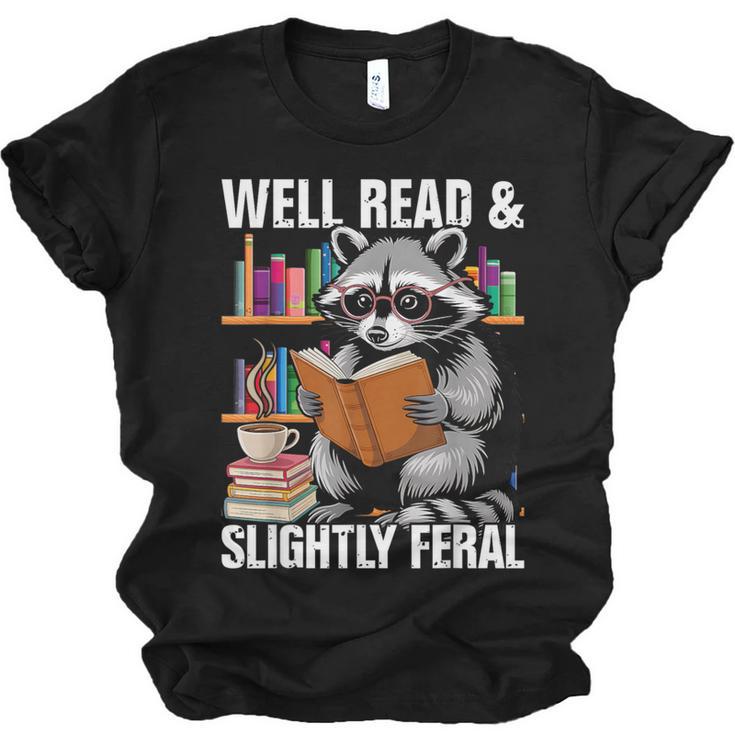 Well Read & Slightly Feral Raccoon Book Lover Graphic Unisex Jersey T-Shirt