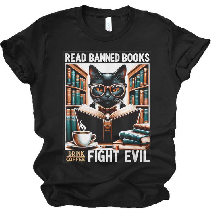 Read Banned Books Drink Coffee Fight Evil Book Reader Lovers Unisex Jersey T-Shirt