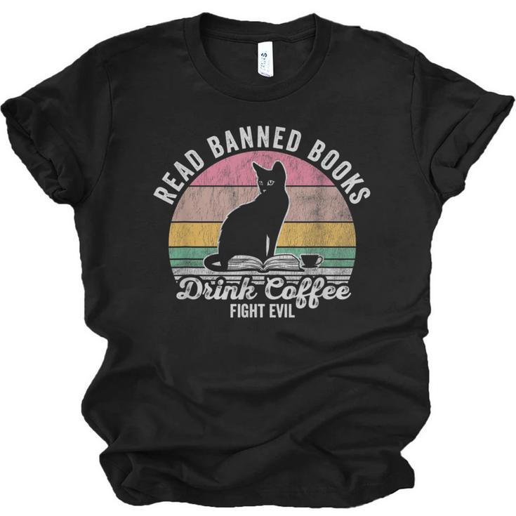 Read Banned Books Drink Coffee Fight Evil Unisex Jersey T-Shirt