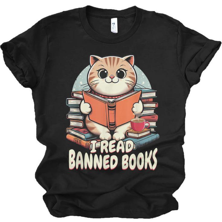 I Read Banned Books Shirt Cat Lover Bookworm Reader Men Women Kids Unisex Jersey T-Shirt