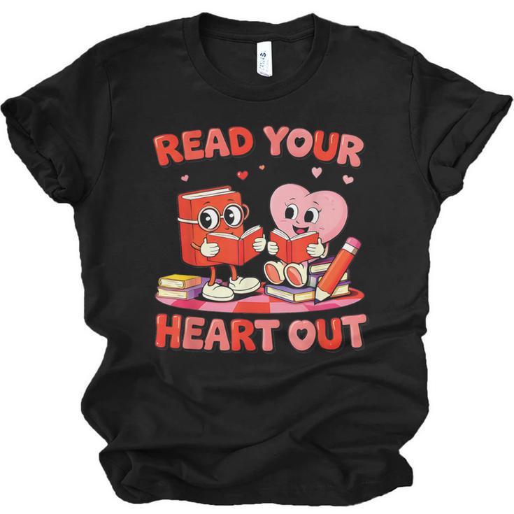 Read Your Heart Out Valentine Reading Book Girl Kid Teacher Unisex Jersey T-Shirt