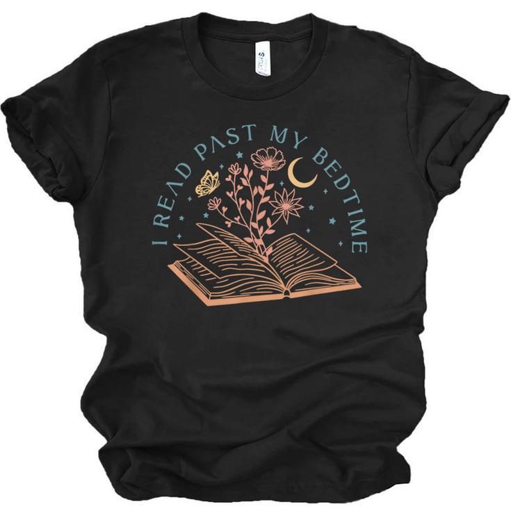 I Read Past My Bedtime Book Flower Butterfly Moon Bookish Unisex Jersey T-Shirt