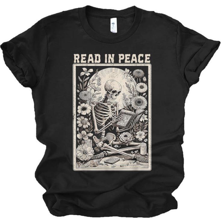 Read In Peace Skeleton Book Lover Bookworm Book Unisex Jersey T-Shirt