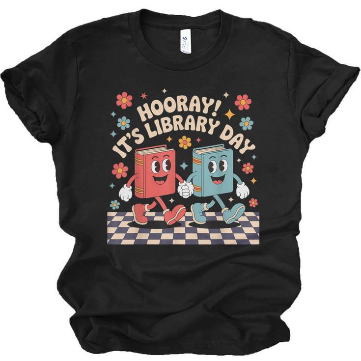 Reading Book Lover School Librarian Hooray It's Library Day Unisex Jersey T-Shirt