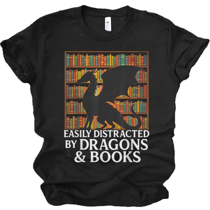 Reading Dragon Easily Distracted By Dragons And Books Unisex Jersey T-Shirt