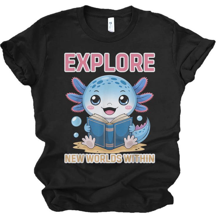 Readsolotl Kawaii Axolotl Book Lover Reading Unisex Jersey T-Shirt