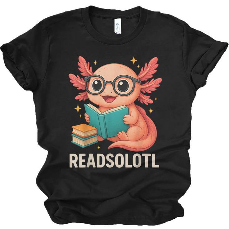 Readsolotl Kawaii Axolotl Reading Book Lover Unisex Jersey T-Shirt