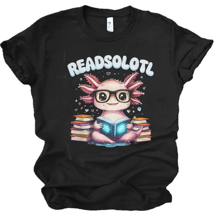 Readsolotl Pink Kawaii Axolotl Read Book Lover Reading Unisex Jersey T-Shirt