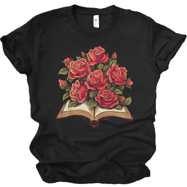Red Roses Flowers Book Floral Unisex Jersey T-Shirt