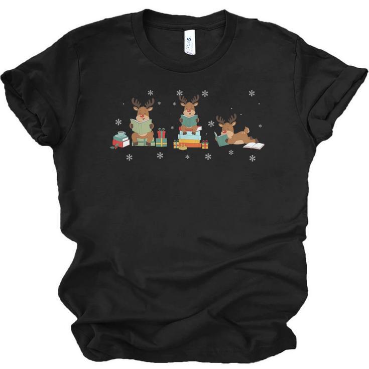 Reindeer Reading Books Christmas Library Classroom Unisex Jersey T-Shirt