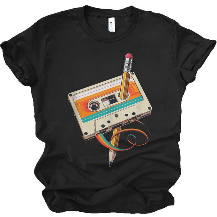 Retro Cassette Tape & Pencil Rewind Nostalgia Party 80s 90s Unisex Jersey T-Shirt