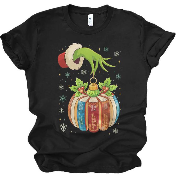 Retro Christmas Ornament Book Christmas Teacher Librarian Unisex Jersey T-Shirt