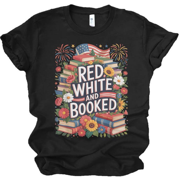 Retro Floral Red & Booked Library Reading 4th Of July Unisex Jersey T-Shirt