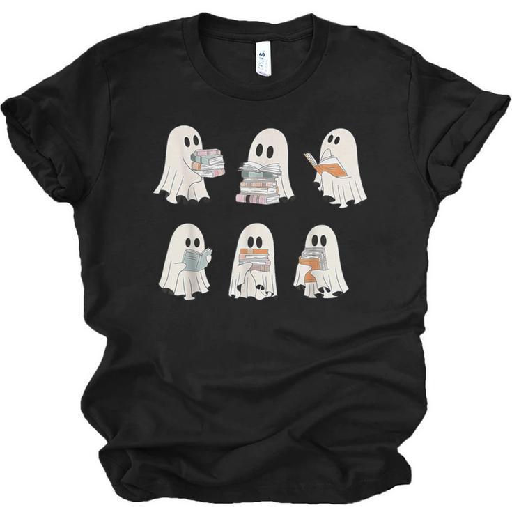 Retro Ghost Reading Books Halloween Bookish Ghost Bookworm Unisex Jersey T-Shirt