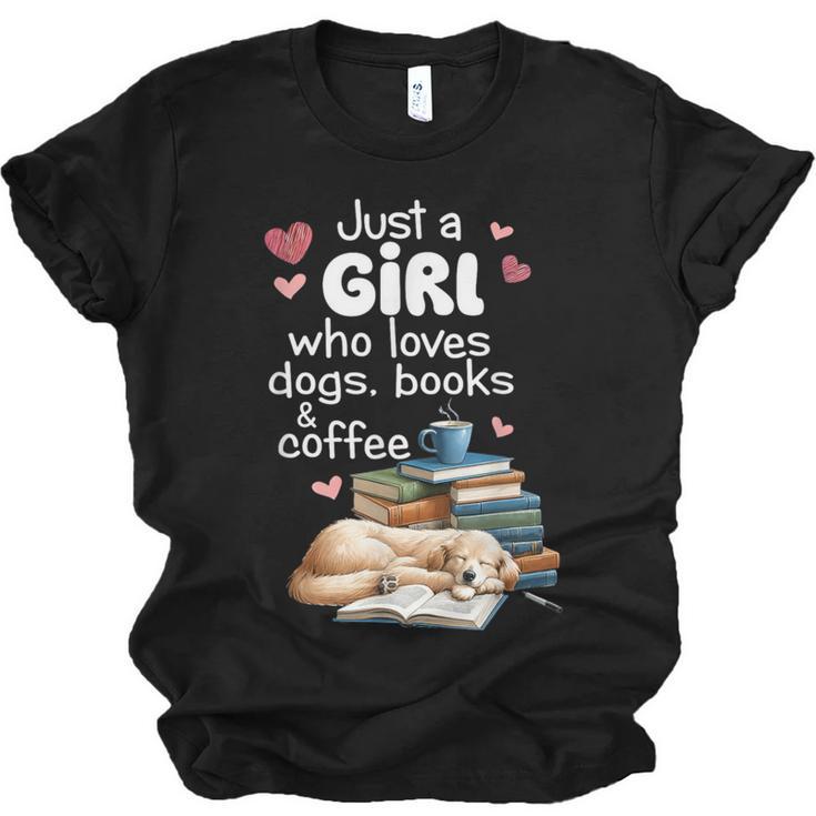 Retro Just A Girl Who Love Dogs Books And Coffee Bookworm Unisex Jersey T-Shirt