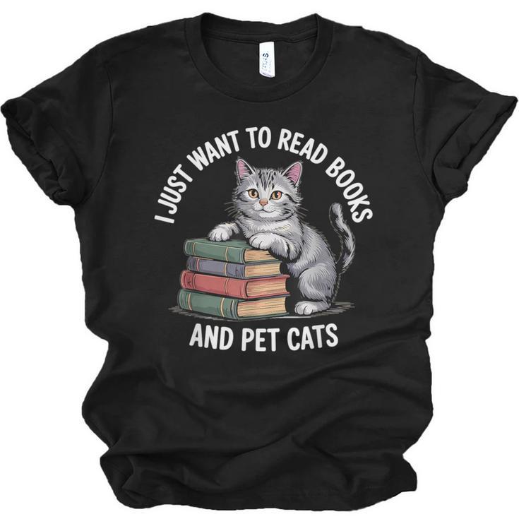 Retro I Just Want To Read Books And Pet Cats Unisex Jersey T-Shirt