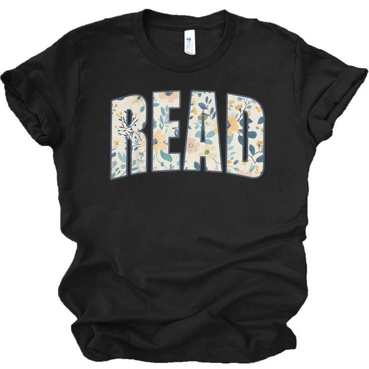 Retro Read Floral Reading Bookworm Librarian Book Lover Unisex Jersey T-Shirt
