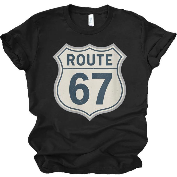 Retro Route 67 Highway Sign Vintage Road Nostalgia Unisex Jersey T-Shirt