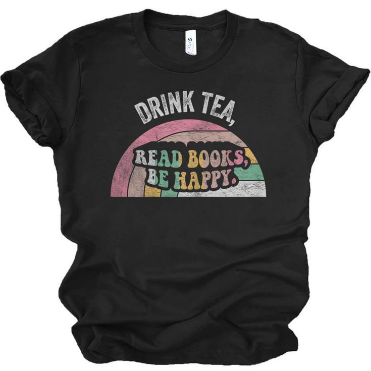 Retro Vintage Drink Tea Read Books Be Happy Reading Unisex Jersey T-Shirt