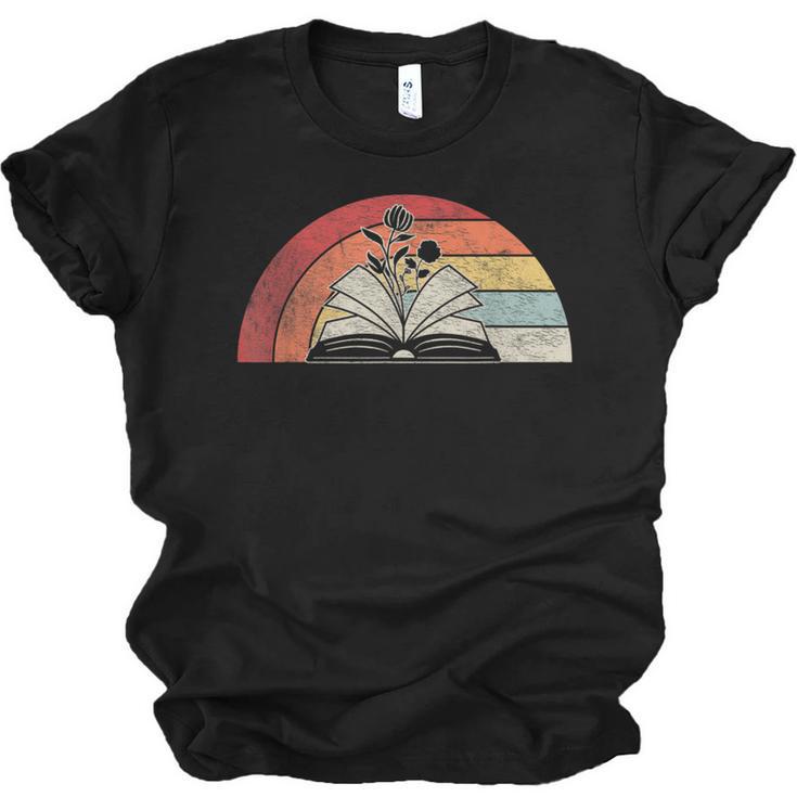 Retro Vintage Wildflowers Book Shirt Book Lover Unisex Jersey T-Shirt
