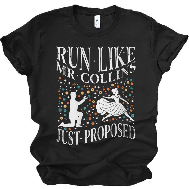 Run Like Mr Collins Just Proposed Vintage Book Quote Unisex Jersey T-Shirt