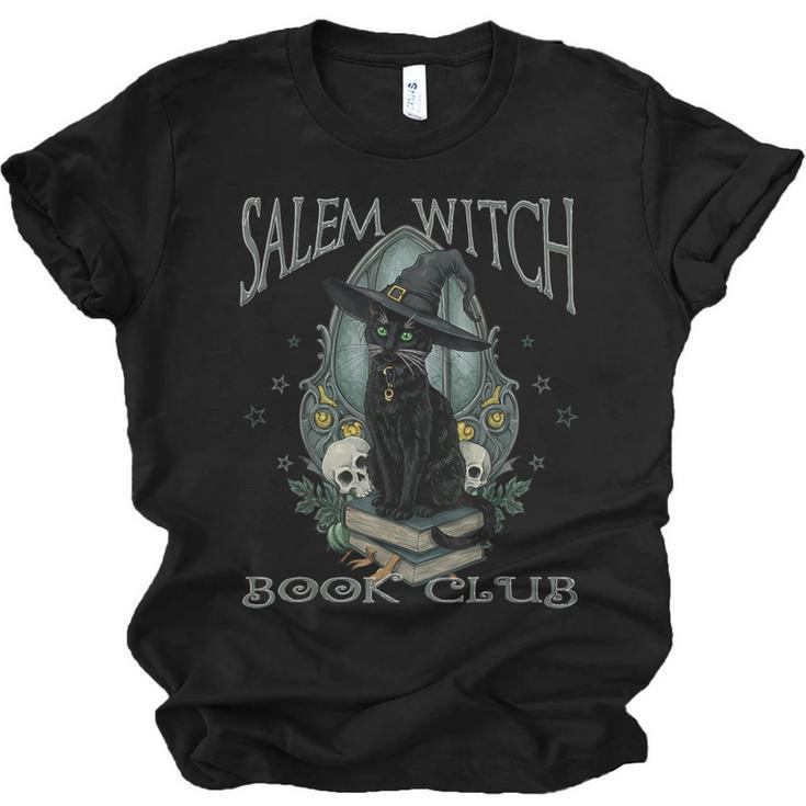 Salem Witch Book Club Cat Reading Witchy Halloween Men Unisex Jersey T-Shirt