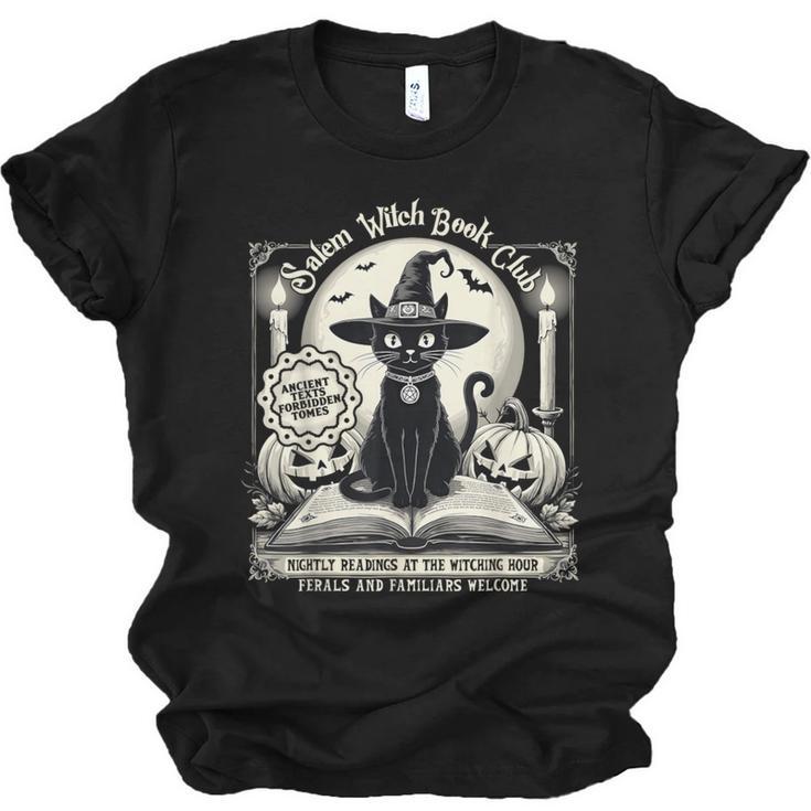 Salem Witch Book Club Vintage Halloween Cat Book Lover Unisex Jersey T-Shirt