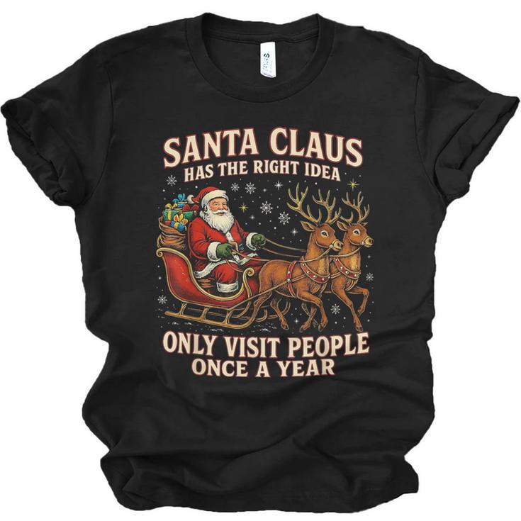 Santa Has The Right Idea Introvert Christmas Unisex Jersey T-Shirt