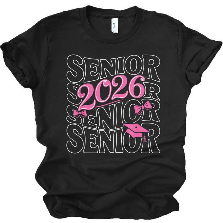 Senior 2026 Class Of 2026 Coquette Pink Bow Graduation Moms Unisex Jersey T-Shirt