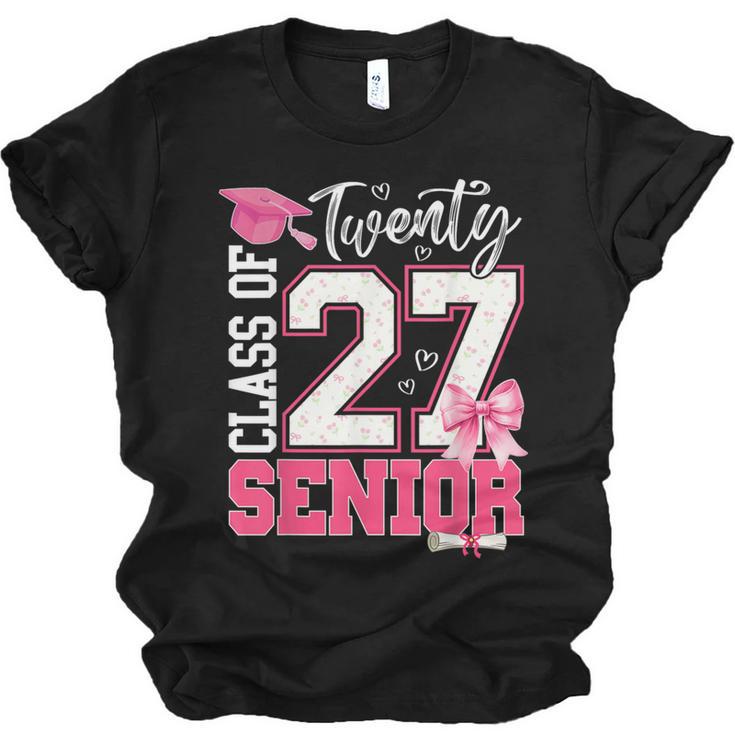 Senior 2027 Class Of 2027 Pink Coquette Bow Graduation Girl Unisex Jersey T-Shirt