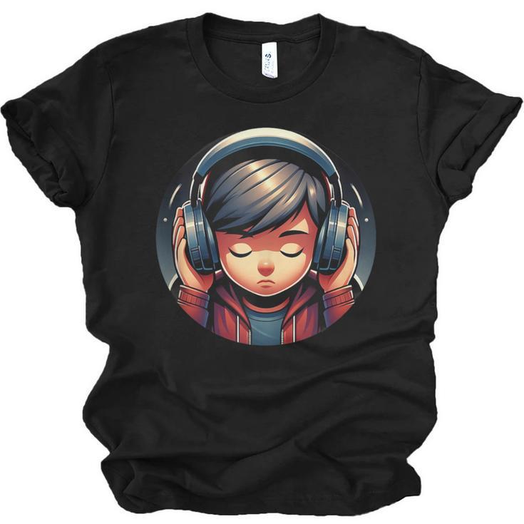 Serene Music Enthusiast With Headphones Introvert Cute Boy Unisex Jersey T-Shirt