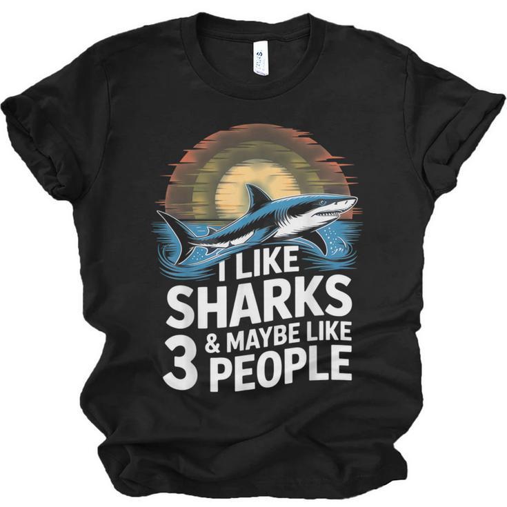 I Like Sharks & Maybe Like 3 People Humor Introverts Summer Unisex Jersey T-Shirt